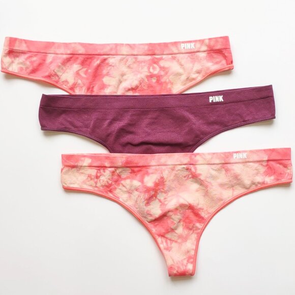 PINK Victoria's Secret Lot of 3 - Thong String Panties Tie Dye/Solid Size Medium - Picture 3 of 6